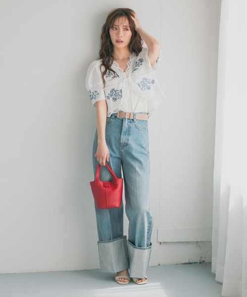 mysty woman（ミスティウーマン）の「ターンアップデニムワイドパンツ　660072（デニムパンツ・レディース・ブルー/インディゴブルー・MEDIUM/SMALL）」の13枚目の写真