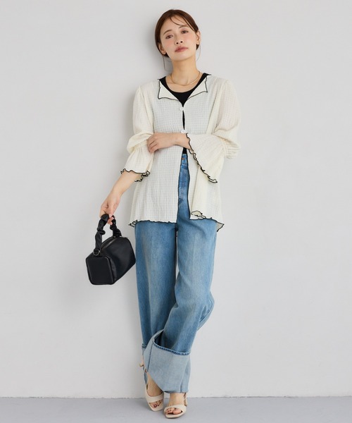 mysty woman（ミスティウーマン）の「ターンアップデニムワイドパンツ　660072（デニムパンツ・レディース・ブルー/インディゴブルー・MEDIUM/SMALL）」の4枚目の写真
