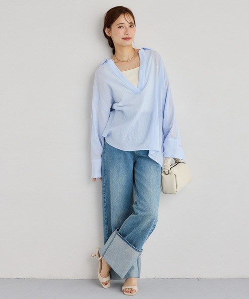mysty woman（ミスティウーマン）の「ターンアップデニムワイドパンツ　660072（デニムパンツ・レディース・ブルー/インディゴブルー・MEDIUM/SMALL）」の6枚目の写真