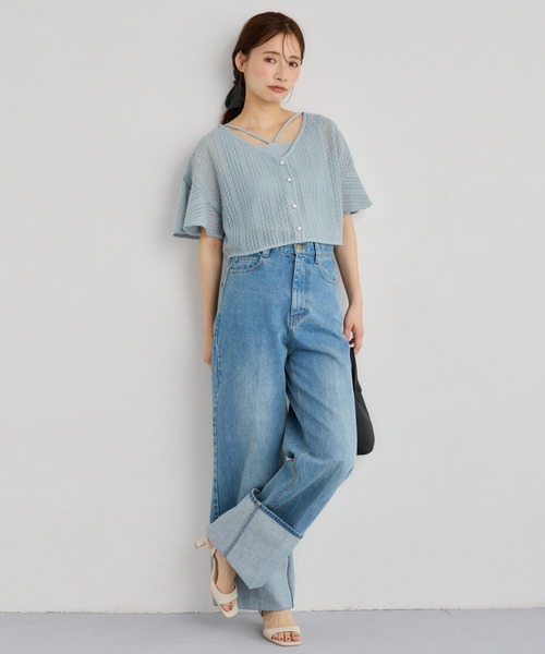 mysty woman（ミスティウーマン）の「ターンアップデニムワイドパンツ　660072（デニムパンツ・レディース・ブルー/インディゴブルー・MEDIUM/SMALL）」の7枚目の写真
