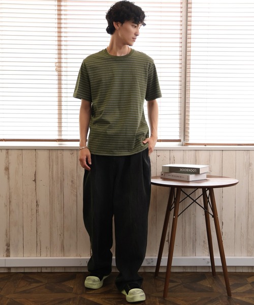 CORPUS SELECT(コーパストーキョー)の「【CLOTHES TRUCK/クローズトラック】オーガニックコットン 細ボーダー クルーネック 半袖 Tシャツ(Tシャツ/カットソー・レディース・ネイビー/グレー/レッド/カーキ・L/LL/M)」の8枚目の写真