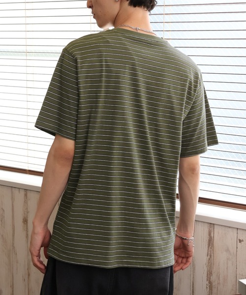 CORPUS SELECT(コーパストーキョー)の「【CLOTHES TRUCK/クローズトラック】オーガニックコットン 細ボーダー クルーネック 半袖 Tシャツ(Tシャツ/カットソー・レディース・ネイビー/グレー/レッド/カーキ・L/LL/M)」の7枚目の写真
