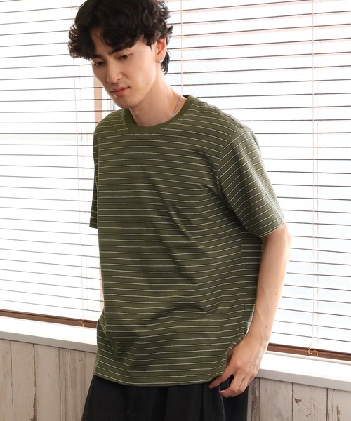 CORPUS SELECT(コーパストーキョー)の「【CLOTHES TRUCK/クローズトラック】オーガニックコットン 細ボーダー クルーネック 半袖 Tシャツ(Tシャツ/カットソー・レディース・ネイビー/グレー/レッド/カーキ・L/LL/M)」の6枚目の写真