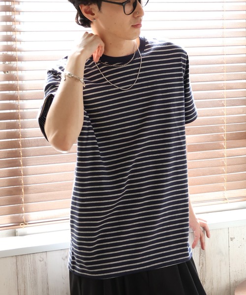 CORPUS SELECT(コーパストーキョー)の「【CLOTHES TRUCK/クローズトラック】オーガニックコットン 細ボーダー クルーネック 半袖 Tシャツ(Tシャツ/カットソー・レディース・ネイビー/グレー/レッド/カーキ・L/LL/M)」の5枚目の写真