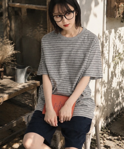 CORPUS SELECT(コーパストーキョー)の「【CLOTHES TRUCK/クローズトラック】オーガニックコットン 細ボーダー クルーネック 半袖 Tシャツ(Tシャツ/カットソー・レディース・ネイビー/グレー/レッド/カーキ・L/LL/M)」の22枚目の写真