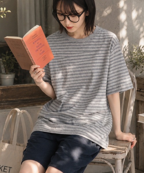 CORPUS SELECT(コーパストーキョー)の「【CLOTHES TRUCK/クローズトラック】オーガニックコットン 細ボーダー クルーネック 半袖 Tシャツ(Tシャツ/カットソー・レディース・ネイビー/グレー/レッド/カーキ・L/LL/M)」の21枚目の写真