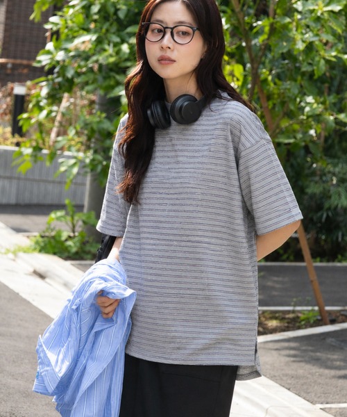 CORPUS SELECT(コーパストーキョー)の「【CLOTHES TRUCK/クローズトラック】オーガニックコットン 細ボーダー クルーネック 半袖 Tシャツ(Tシャツ/カットソー・レディース・ネイビー/グレー/レッド/カーキ・L/LL/M)」の20枚目の写真