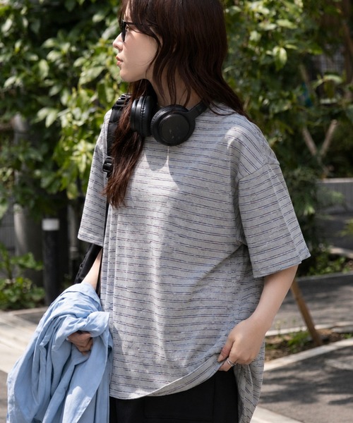 CORPUS SELECT(コーパストーキョー)の「【CLOTHES TRUCK/クローズトラック】オーガニックコットン 細ボーダー クルーネック 半袖 Tシャツ(Tシャツ/カットソー・レディース・ネイビー/グレー/レッド/カーキ・L/LL/M)」の19枚目の写真