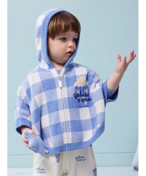 gelato pique（ジェラートピケ）の「【BABY】エアリーモコギンガムチェック柄ポンチョ（その他ベビーウェア・キッズ・ブルー/ピンク・80）」の2枚目の写真
