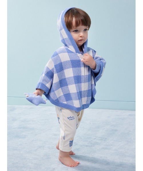 gelato pique（ジェラートピケ）の「【BABY】エアリーモコギンガムチェック柄ポンチョ（その他ベビーウェア・キッズ・ブルー/ピンク・80）」の6枚目の写真