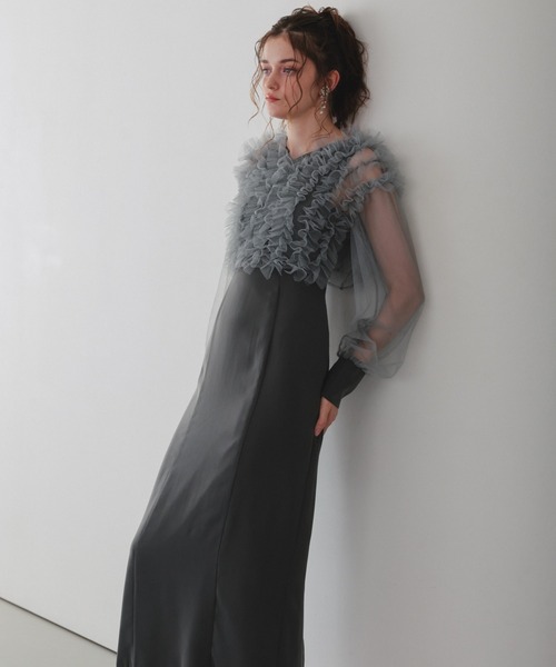 Dorry Doll（ドリードール）の「フリルブラウスセットドレス（ドレス・レディース・ブラウン/ブラック/グレー/ブラック×ベージュ・MEDIUM/M-Short）」の3枚目の写真