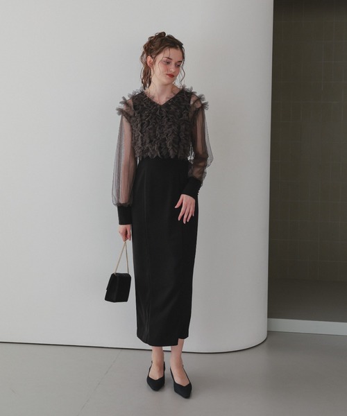 Dorry Doll（ドリードール）の「フリルブラウスセットドレス（ドレス・レディース・ブラウン/ブラック/グレー/ブラック×ベージュ・MEDIUM/M-Short）」の5枚目の写真