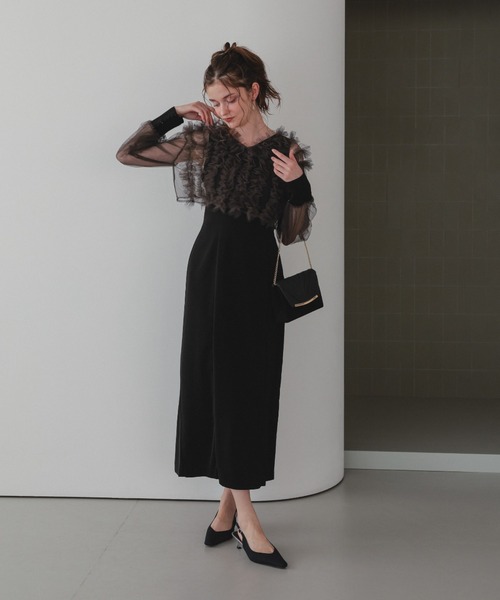 Dorry Doll（ドリードール）の「フリルブラウスセットドレス（ドレス・レディース・ブラウン/ブラック/グレー/ブラック×ベージュ・MEDIUM/M-Short）」の7枚目の写真