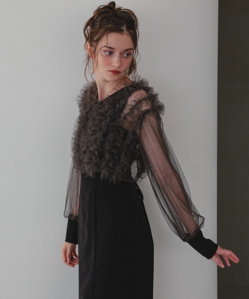 Dorry Doll（ドリードール）の「フリルブラウスセットドレス（ドレス・レディース・ブラウン/ブラック/グレー/ブラック×ベージュ・MEDIUM/M-Short）」の9枚目の写真