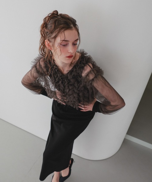 Dorry Doll（ドリードール）の「フリルブラウスセットドレス（ドレス・レディース・ブラウン/ブラック/グレー/ブラック×ベージュ・MEDIUM/M-Short）」の12枚目の写真