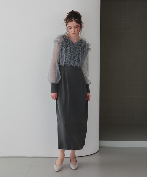 Dorry Doll（ドリードール）の「フリルブラウスセットドレス（ドレス・レディース・ブラウン/ブラック/グレー/ブラック×ベージュ・MEDIUM/M-Short）」の14枚目の写真