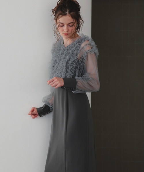 Dorry Doll（ドリードール）の「フリルブラウスセットドレス（ドレス・レディース・ブラウン/ブラック/グレー/ブラック×ベージュ・MEDIUM/M-Short）」の15枚目の写真