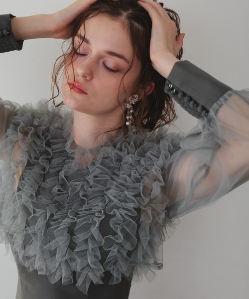 Dorry Doll（ドリードール）の「フリルブラウスセットドレス（ドレス・レディース・ブラウン/ブラック/グレー/ブラック×ベージュ・MEDIUM/M-Short）」の19枚目の写真