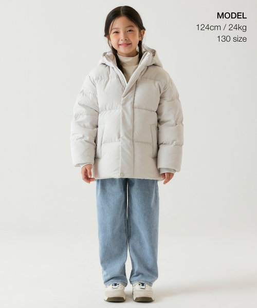MUSINSA STANDARD KIDS（ムシンサスタンダードキッズ）の「フードパーカーダウンプファーショートパディングジャケット [ダスティクリーム]（ブルゾン・レディース・その他・100/110/120/130/140/150/160）」の2枚目の写真