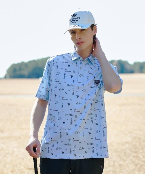 adabat(アダバット)の「【ADABAT NAVY】吸水速乾/UVカット サルーキサマーロゴプリント半袖ポロシャツ(ポロシャツ・メンズ・ホワイト系1/ネイビー系/ブルー系・46/52/50/48)」の3枚目の写真