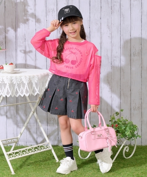 mezzo piano(メゾピアノ)の「ちび刺しゅうフロントZIP タックキュロットスカート(その他パンツ・キッズ・サックスブルー/グレー・140cm/130cm/120cm/110cm)」の3枚目の写真