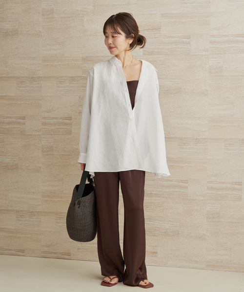 plage（プラージュ）の「Back open シャツ（シャツ/ブラウス・レディース・ライトグレー/ホワイト・FREE）」の4枚目の写真