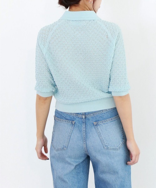 Marilyn Moon(マリリンムーン)の「diamond openwork polo knit(カーディガン/ボレロ・レディース・ネイビー/レッド/ピンク/オフホワイト/サックスブルー・FREE)」の9枚目の写真
