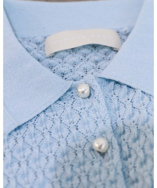 Marilyn Moon(マリリンムーン)の「diamond openwork polo knit(カーディガン/ボレロ・レディース・ネイビー/レッド/ピンク/オフホワイト/サックスブルー・FREE)」の13枚目の写真