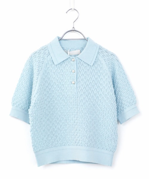 Marilyn Moon(マリリンムーン)の「diamond openwork polo knit(カーディガン/ボレロ・レディース・ネイビー/レッド/ピンク/オフホワイト/サックスブルー・FREE)」の15枚目の写真