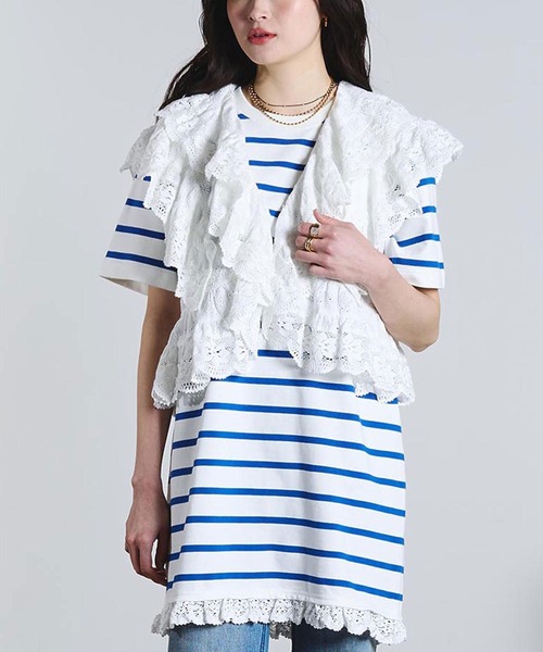 ROSE BUD(ローズバッド)の「(mag.by c)STRIPE H/S MINI CUT DRESS(ワンピース・レディース・ホワイト/ブラック・ONE SIZE)」の1枚目の写真