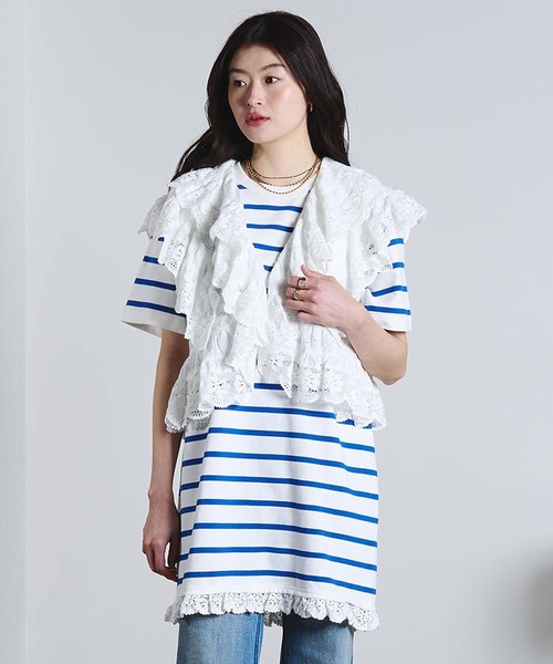 ROSE BUD(ローズバッド)の「(mag.by c)STRIPE H/S MINI CUT DRESS(ワンピース・レディース・ホワイト/ブラック・ONE SIZE)」の3枚目の写真