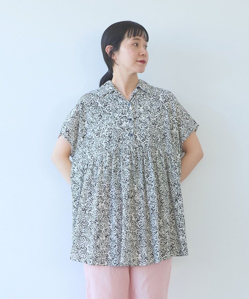 yuni(ユニ )の「rayon cupla cotton flower print open peprum tunic(シャツ/ブラウス・レディース・アイボリー/グリーン・FREE)」の4枚目の写真