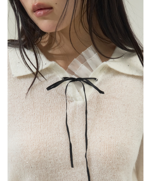 Sorry,Too Much Love(ソーリートゥーマッチラブ)の「Ribbon Tie Collar Knit Top_Ivory(ニット/セーター・レディース・その他・FREE)」の3枚目の写真
