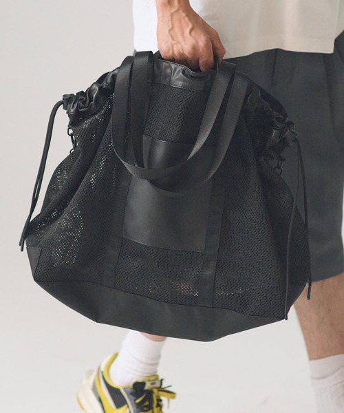 ADAM PATEK(アダムパテック)の「ADAMPATEK/leather trimmed mesh 2way big tote bag /レザーxメッシュ2wayビッグトートバッグ(トートバッグ・メンズ・ブラック・FREE)」の5枚目の写真
