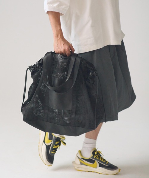 ADAM PATEK(アダムパテック)の「ADAMPATEK/leather trimmed mesh 2way big tote bag /レザーxメッシュ2wayビッグトートバッグ(トートバッグ・メンズ・ブラック・FREE)」の7枚目の写真