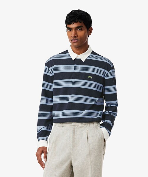LACOSTE（ラコステ）の「ボーダー ラグビー鹿の子地ポロシャツ（ポロシャツ・メンズ・ブルー・2/3/4/5）」の9枚目の写真
