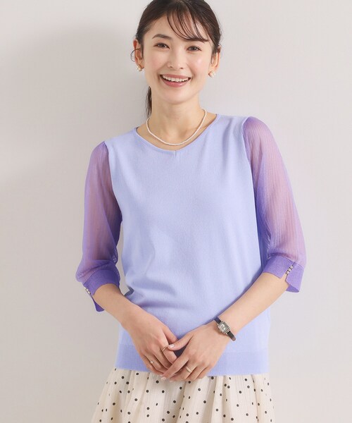 ITS'DEMO（イッツデモ）の「【手洗い可】袖シアーニット（ニット/セーター・レディース・ベビーピンク/ブラック/アイボリー/パープル・00）」の3枚目の写真