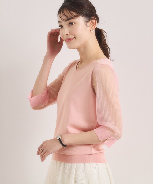 ITS'DEMO（イッツデモ）の「【手洗い可】袖シアーニット（ニット/セーター・レディース・ベビーピンク/ブラック/アイボリー/パープル・00）」の4枚目の写真