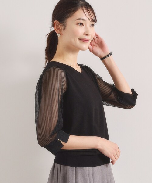 ITS'DEMO（イッツデモ）の「【手洗い可】袖シアーニット（ニット/セーター・レディース・ベビーピンク/ブラック/アイボリー/パープル・00）」の2枚目の写真