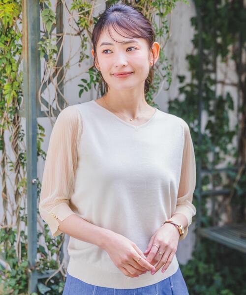 ITS'DEMO（イッツデモ）の「【手洗い可】袖シアーニット（ニット/セーター・レディース・ベビーピンク/ブラック/アイボリー/パープル・00）」の5枚目の写真