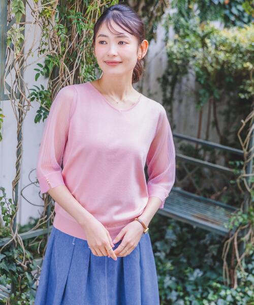 ITS'DEMO（イッツデモ）の「【手洗い可】袖シアーニット（ニット/セーター・レディース・ベビーピンク/ブラック/アイボリー/パープル・00）」の11枚目の写真