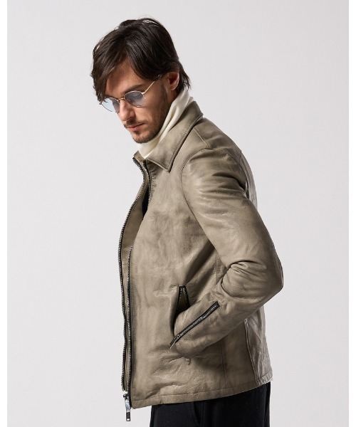 wjk(ダヴルジェイケイ)の「leather single riders(ライダースジャケット・メンズ・ブラック/ベージュ・SMALL/MEDIUM/LARGE/X-LARGE)」の6枚目の写真