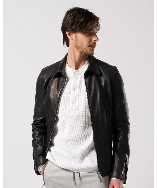 wjk(ダヴルジェイケイ)の「leather single riders(ライダースジャケット・メンズ・ブラック/ベージュ・SMALL/MEDIUM/LARGE/X-LARGE)」の9枚目の写真