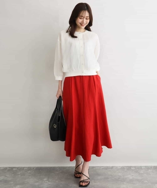 MK MICHEL KLEIN（エムケーミッシェルクラン）の「[UVカット/洗える]リネン混フレアースカート（スカート・レディース・ブラック/ベージュ/レッド・38）」の19枚目の写真