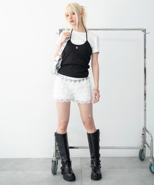 WEGO(ウィゴー)の「WEGO/ワンポイント刺繍ホルターネックカップインキャミ(キャミソール・レディース・ホワイト/ブラック・FREE)」の4枚目の写真