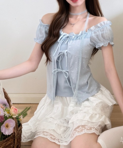 Ada.（エイダ）の「フロントフリル パフスリーブ ショート丈 ギャザー カットソー（Tシャツ/カットソー・レディース・ブルー/ピンク/アイボリー・FREE）」の14枚目の写真