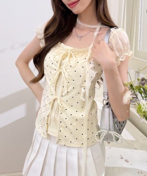 Ada.（エイダ）の「フロントフリル パフスリーブ ショート丈 ギャザー カットソー（Tシャツ/カットソー・レディース・ブルー/ピンク/アイボリー・FREE）」の4枚目の写真