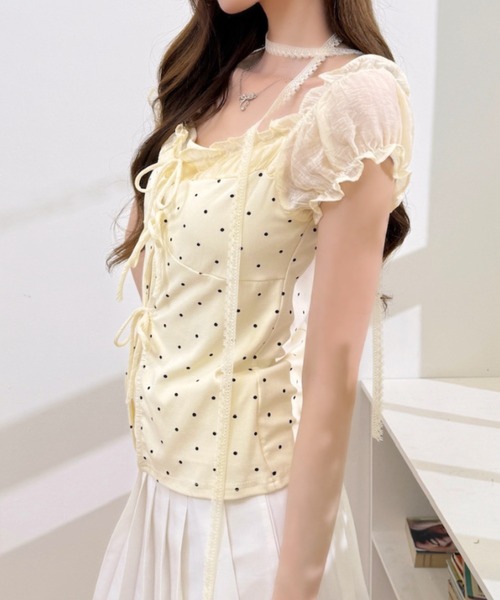 Ada.（エイダ）の「フロントフリル パフスリーブ ショート丈 ギャザー カットソー（Tシャツ/カットソー・レディース・ブルー/ピンク/アイボリー・FREE）」の6枚目の写真