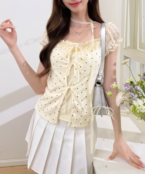 Ada.（エイダ）の「フロントフリル パフスリーブ ショート丈 ギャザー カットソー（Tシャツ/カットソー・レディース・ブルー/ピンク/アイボリー・FREE）」の9枚目の写真