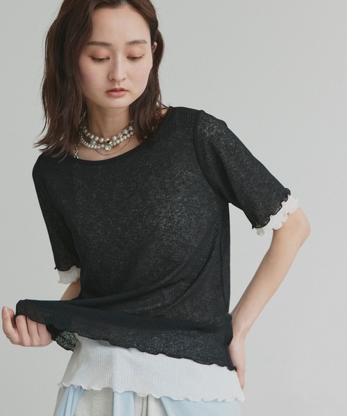 ad thie(アドティエ)の「リバーシブル シアーリブ トップス(Tシャツ/カットソー・レディース・ホワイト系/ブラック系/ライトグレー系・FREE)」の3枚目の写真